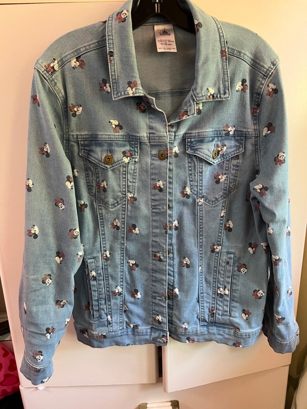 Light Blue Denim Jacket with Mickey Mouse Print - Women's Casual Coat